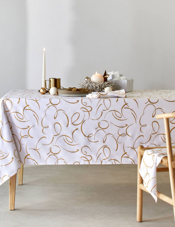 Tafellaken bedrukt met goudkleurige slierten (wit / goudkleurig) Tafellaken bedrukt met goudkleurige slierten (wit / goudkleurig)